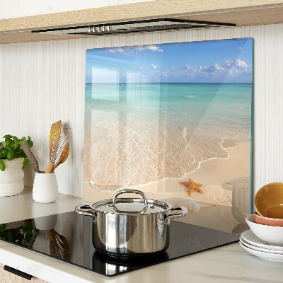 Tagliere in vetro Spiaggia con conchiglie e onde