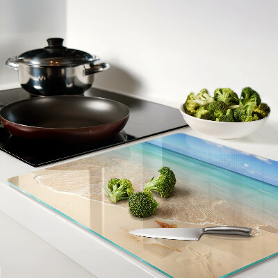 Tagliere in vetro Spiaggia con conchiglie e onde