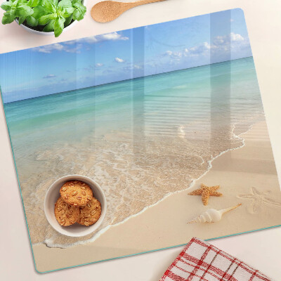 Tagliere in vetro Spiaggia con conchiglie e onde