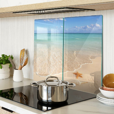 Tagliere in vetro Spiaggia con conchiglie e onde