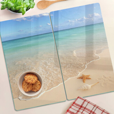 Tagliere in vetro Spiaggia con conchiglie e onde