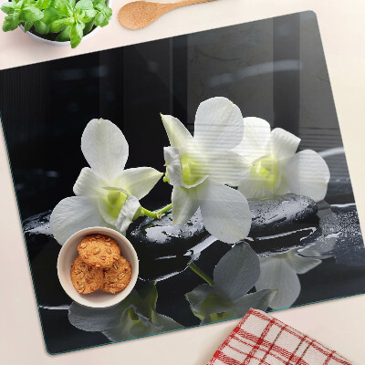 Tagliere in vetro Orchidee su sfondo nero
