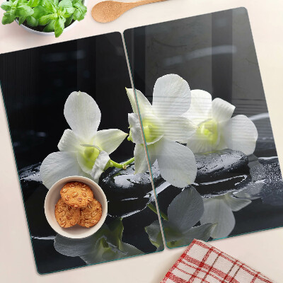 Tagliere in vetro Orchidee su sfondo nero
