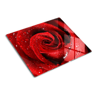 Tagliere in vetro temperato Rosa rossa con gocce d'acqua