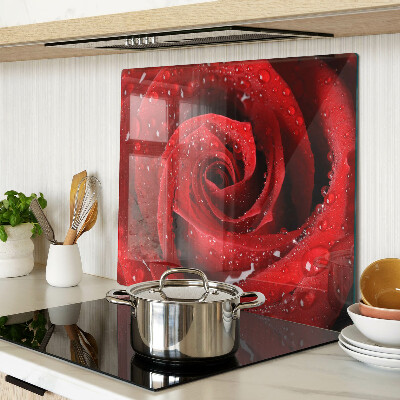 Tagliere in vetro temperato Rosa rossa con gocce d'acqua