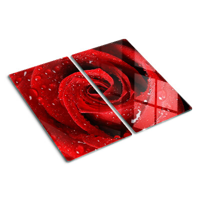 Tagliere in vetro temperato Rosa rossa con gocce d'acqua