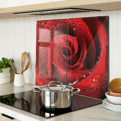 Tagliere in vetro temperato Rosa rossa con gocce d'acqua
