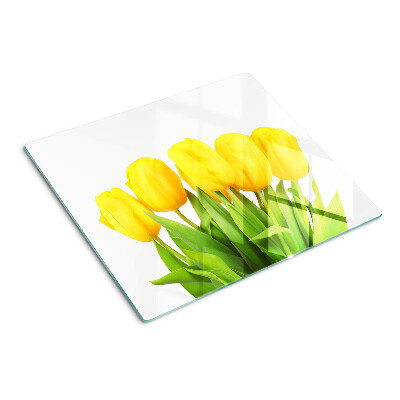 Tagliere in vetro temperato Tulipani gialli su sfondo verde