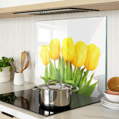 Tagliere in vetro temperato Tulipani gialli su sfondo verde
