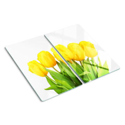 Tagliere in vetro temperato Tulipani gialli su sfondo verde
