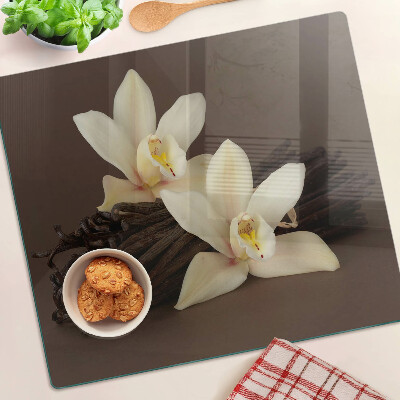Tagliere in vetro Orchidee e baccelli di vaniglia