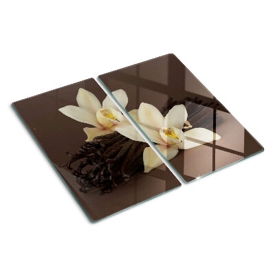 Tagliere in vetro Orchidee e baccelli di vaniglia