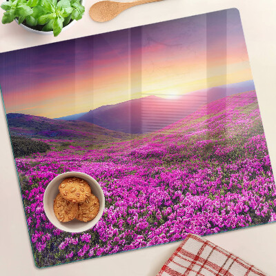 Tagliere in vetro temperato Paesaggio floreale al tramonto