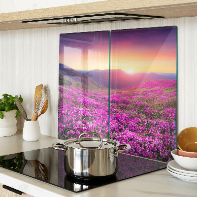 Tagliere in vetro temperato Paesaggio floreale al tramonto