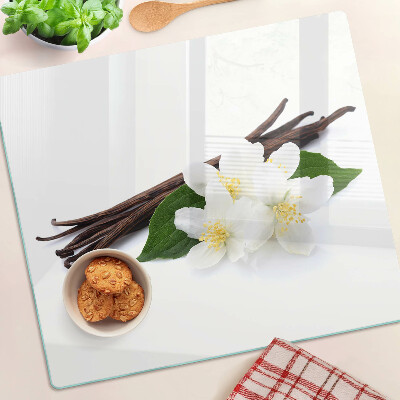 Tagliere in vetro Fiori e baccelli di vaniglia