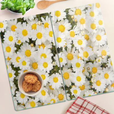 Tagliere in vetro temperato Margherite su sfondo bianco
