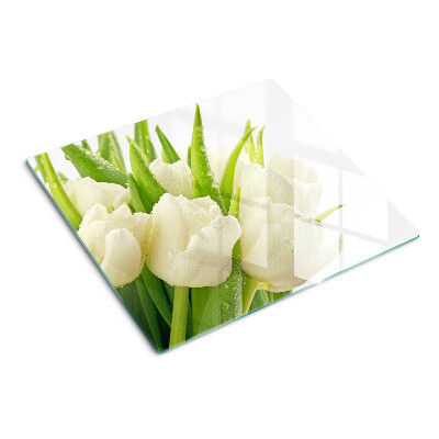 Tagliere in vetro temperato Tulipani in gocce d'acqua
