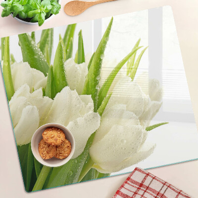 Tagliere in vetro temperato Tulipani in gocce d'acqua