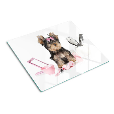 Tagliere in vetro Yorkshire Terrier con accessori per la toelettatura