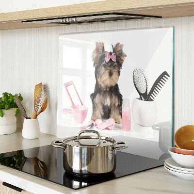 Tagliere in vetro Yorkshire Terrier con accessori per la toelettatura