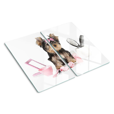 Tagliere in vetro Yorkshire Terrier con accessori per la toelettatura