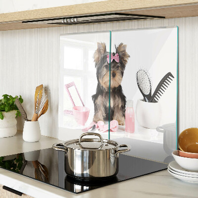 Tagliere in vetro Yorkshire Terrier con accessori per la toelettatura