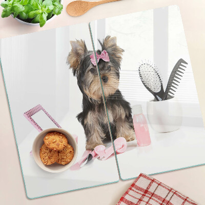 Tagliere in vetro Yorkshire Terrier con accessori per la toelettatura