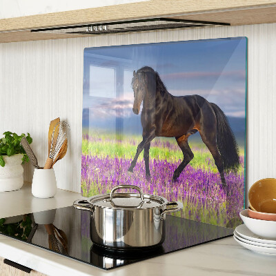 Tagliere in vetro temperato Cavallo su uno sfondo di fiori viola