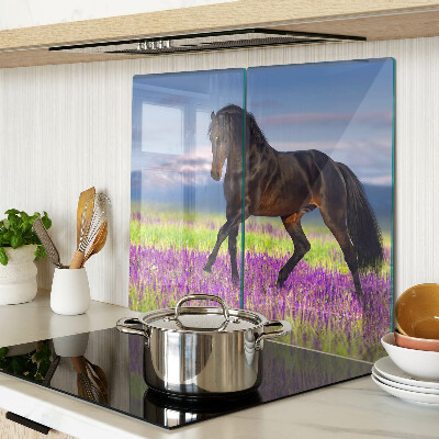 Tagliere in vetro temperato Cavallo su uno sfondo di fiori viola