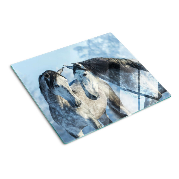 Tagliere in vetro temperato Cavalli in un paesaggio invernale