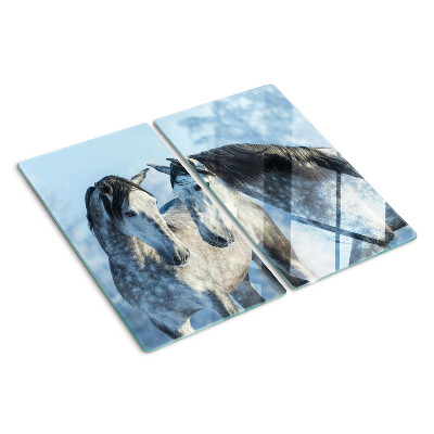 Tagliere in vetro temperato Cavalli in un paesaggio invernale