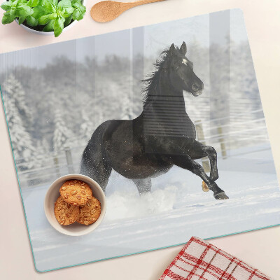 Tagliere in vetro Un cavallo in un paesaggio invernale