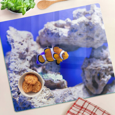 Tagliere in vetro Pesce pagliaccio tra le rocce