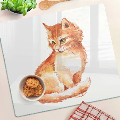 Tagliere in vetro temperato Disegno di un gattino rosso