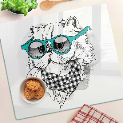 Tagliere in vetro Disegno di un gatto con occhiali da sole