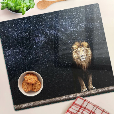 Tagliere in vetro temperato Il leone e il cielo pieno di stelle
