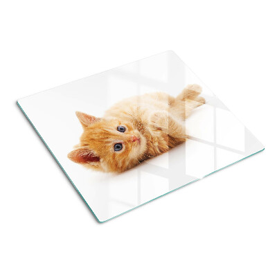 Tagliere in vetro temperato Gattino rosso su sfondo bianco