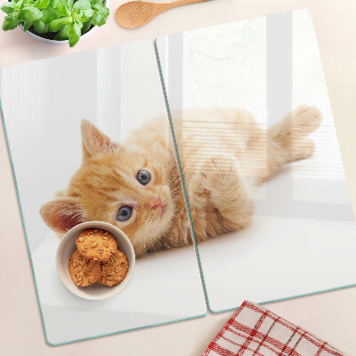 Tagliere in vetro temperato Gattino rosso su sfondo bianco