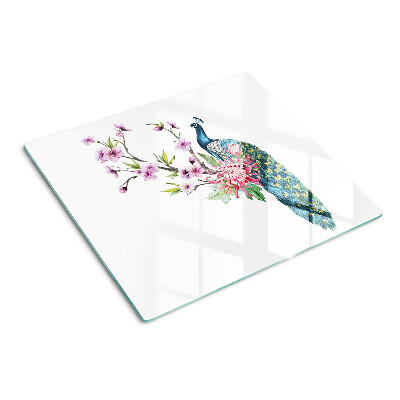 Tagliere in vetro temperato Pavone con fiori