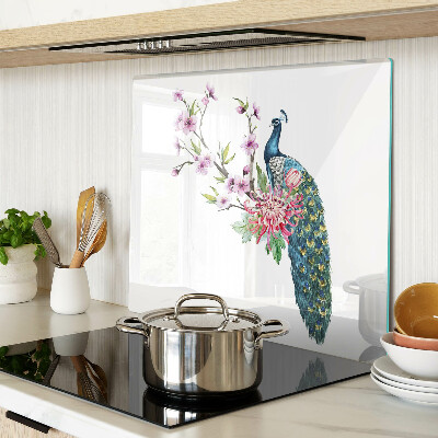 Tagliere in vetro temperato Pavone con fiori