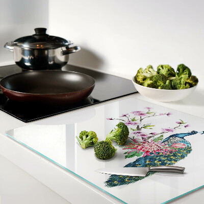 Tagliere in vetro temperato Pavone con fiori