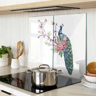 Tagliere in vetro temperato Pavone con fiori