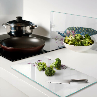 Tagliere in vetro temperato Pavone con fiori