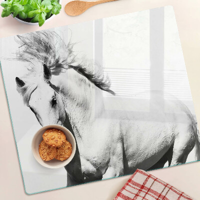 Tagliere in vetro temperato Cavallo in bianco e nero