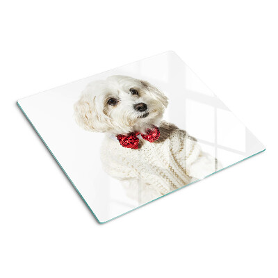 Tagliere in vetro Cane con maglione e fiocco