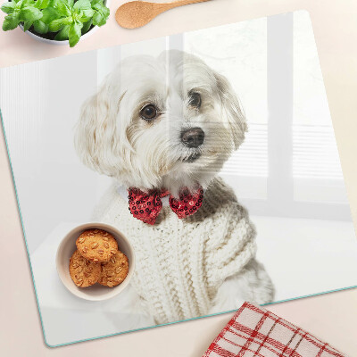 Tagliere in vetro Cane con maglione e fiocco