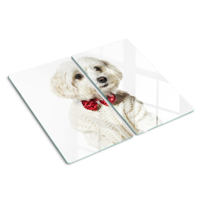 Tagliere in vetro Cane con maglione e fiocco