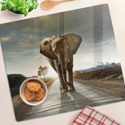 Tagliere in vetro temperato Elefante sulla strada al tramonto