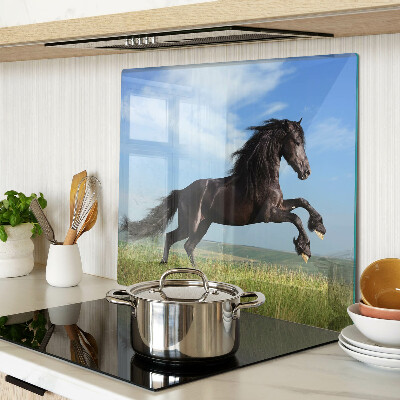 Tagliere in vetro temperato Cavallo nero nel prato