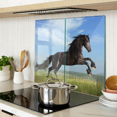 Tagliere in vetro temperato Cavallo nero nel prato